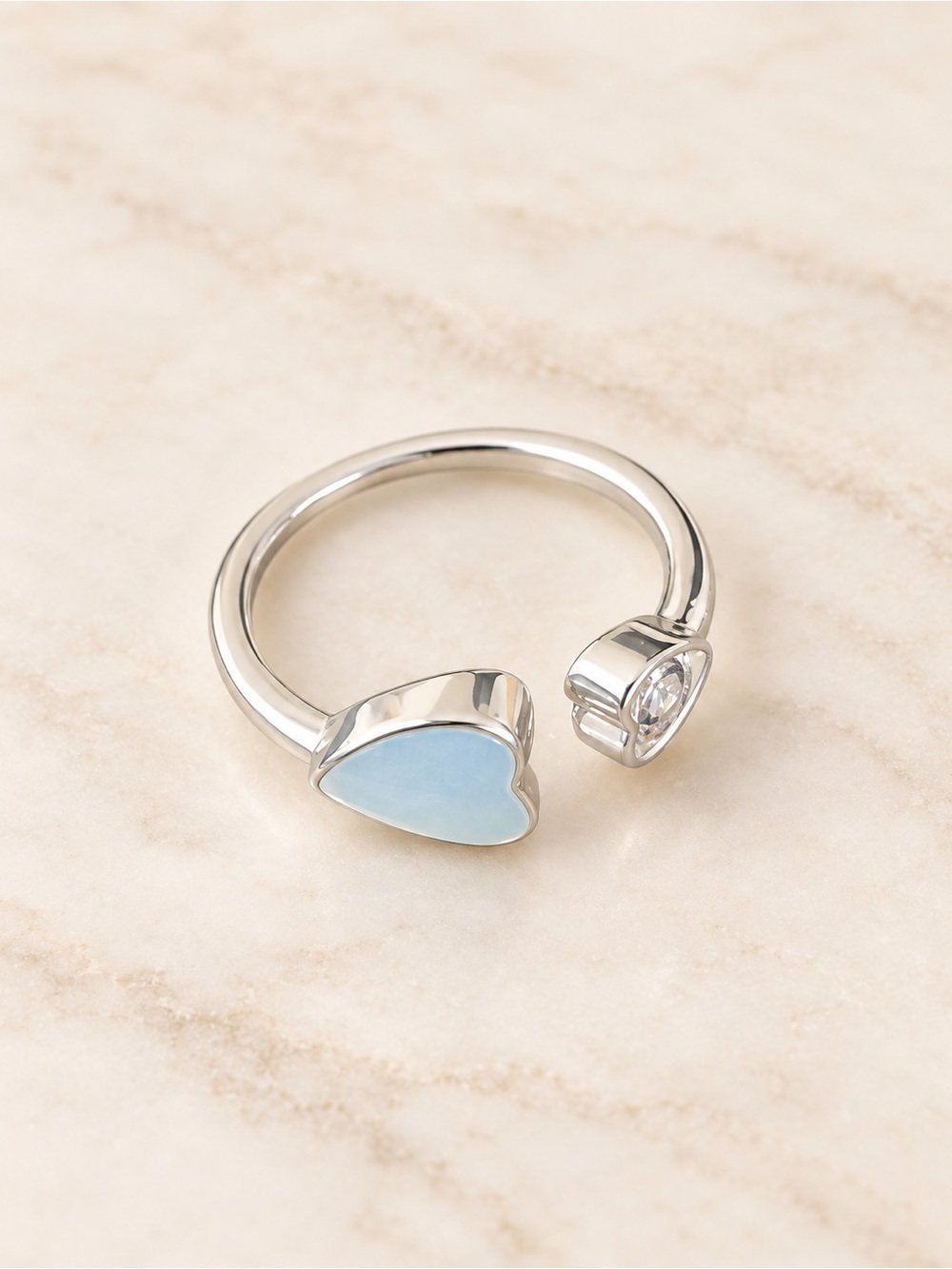 Sterling Silver Open Heart Blue Enamel Ring